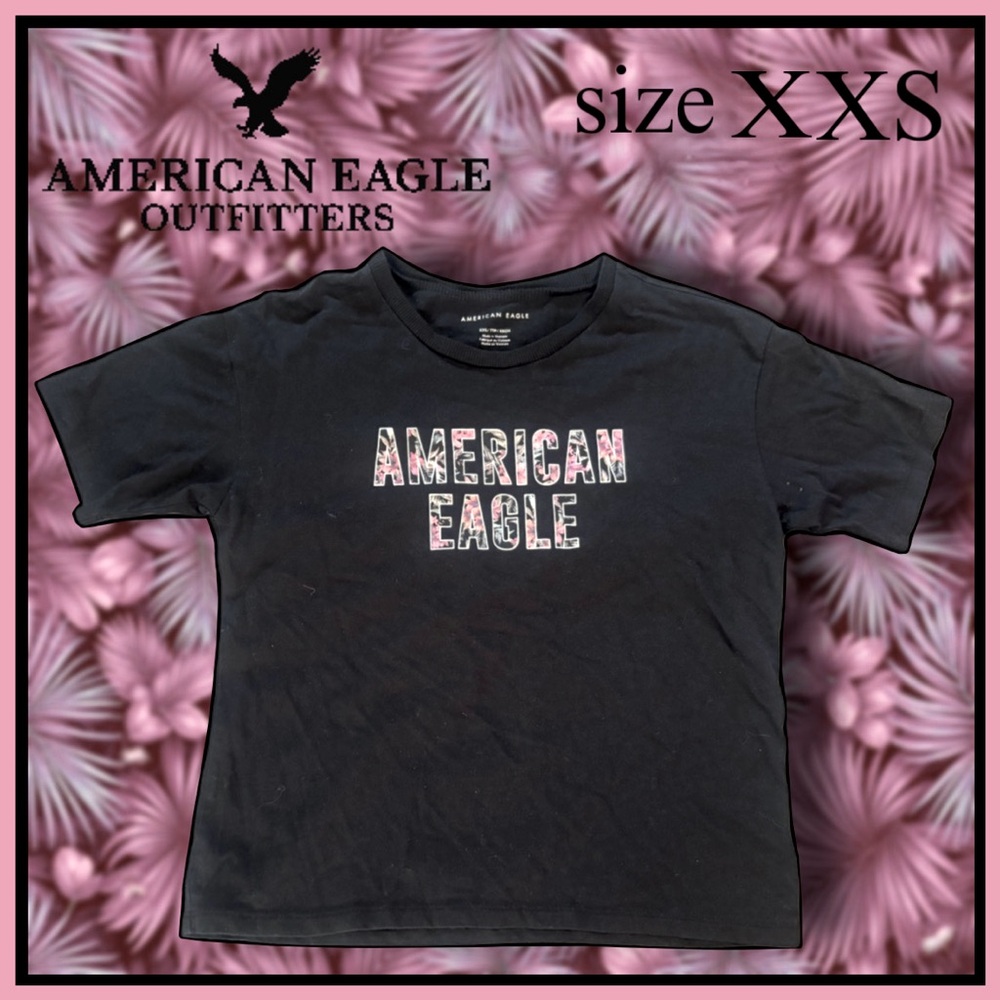AMERICAN EAGLE black crop top logo short sleeve TSHIRT size XXS